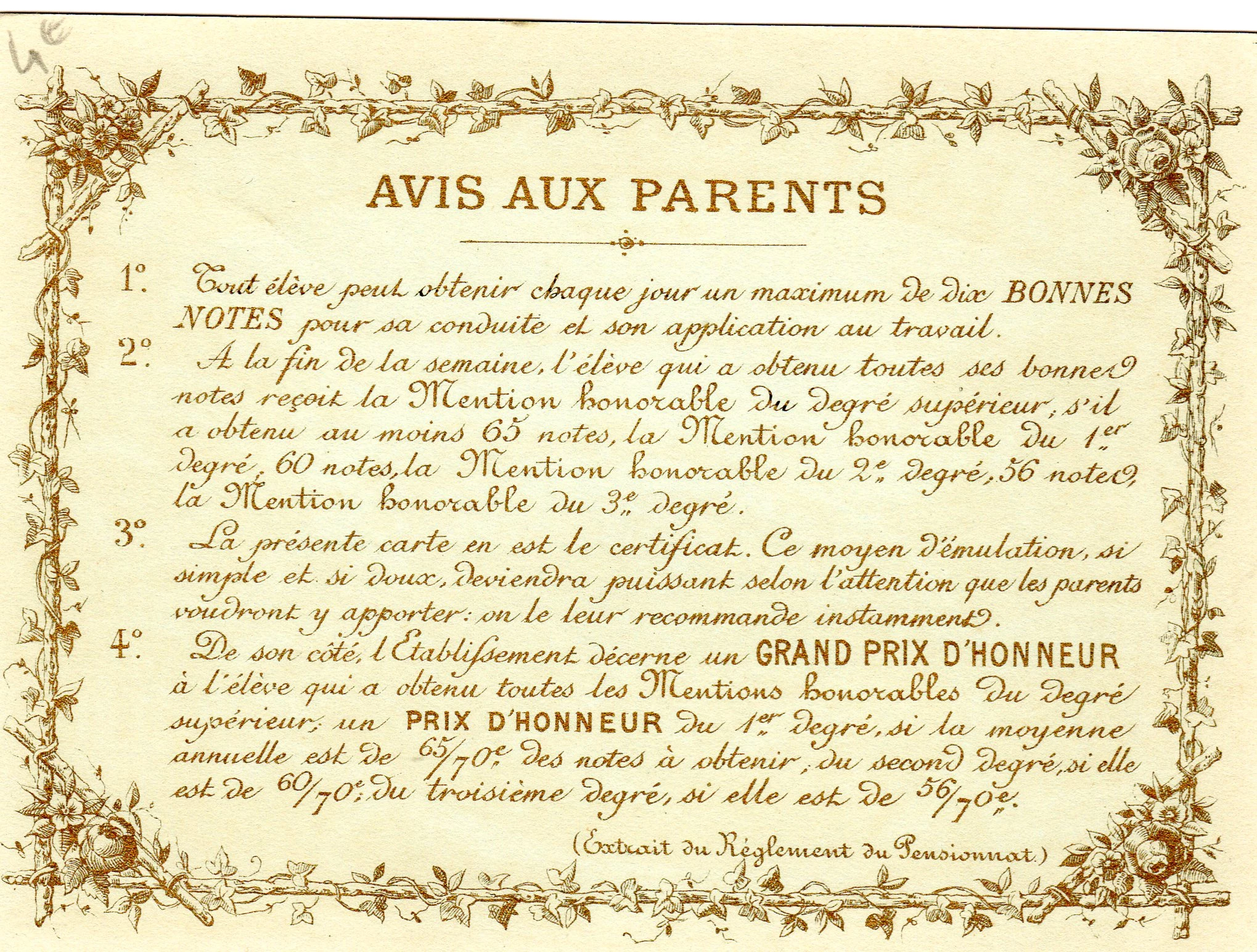 (k)- Dos de la carte mention honorable